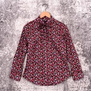 J Crew Top 2 Womens Liberty London Floral Cotton Tie Neck Button Down Shirt